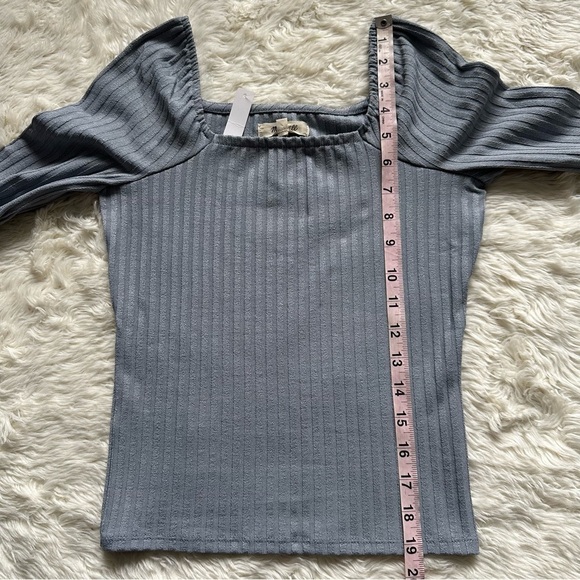 Madewell Top Ribbed Square-Neck Long-Sleeve Tee Craft Blue XS NWT New - Picture 11 of 12